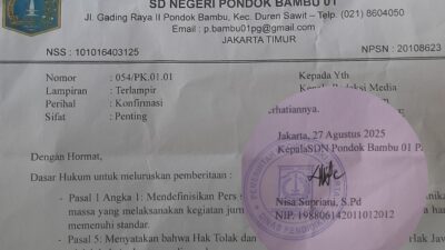 Usai Diberitakan, SDN Pondok Bambu 01 Pagi Kirim Surat Balasan Resmi