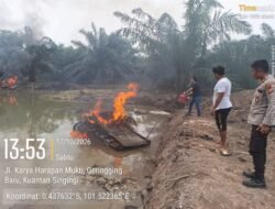 Polres Kuantan Singingi Tertibkan 3 Rakit Peti di Dua titik Lokasi